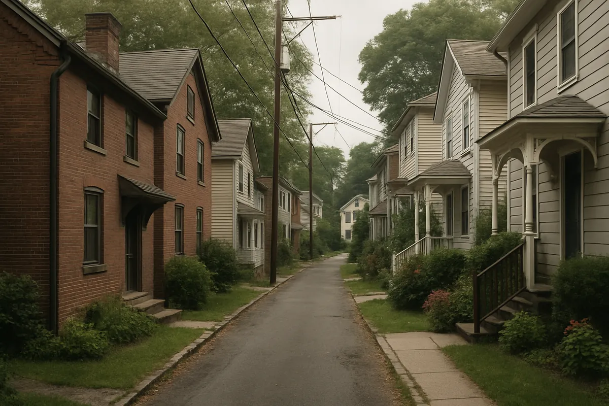 Dense older village street typical of Spring Valley's pre-1960 housing