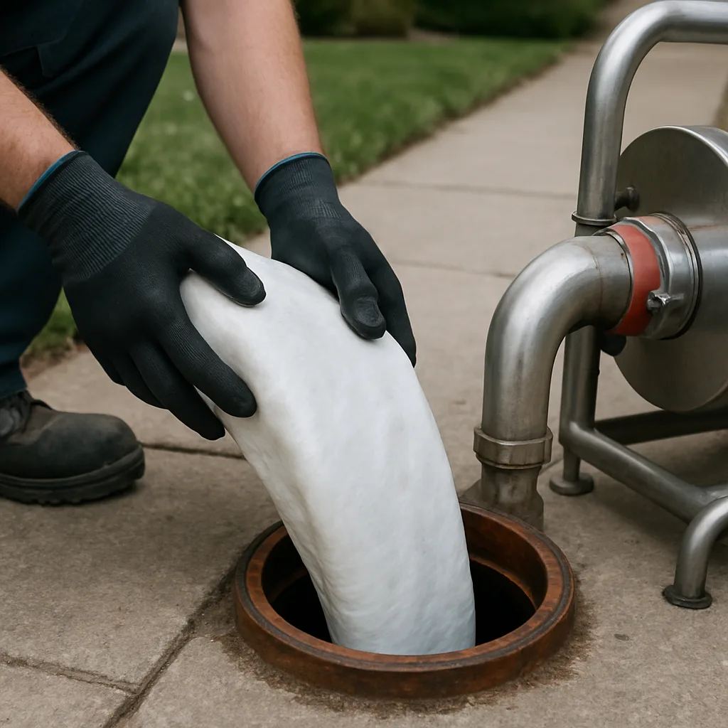 Resin-saturated CIPP liner being fed into a sewer access in New City NY